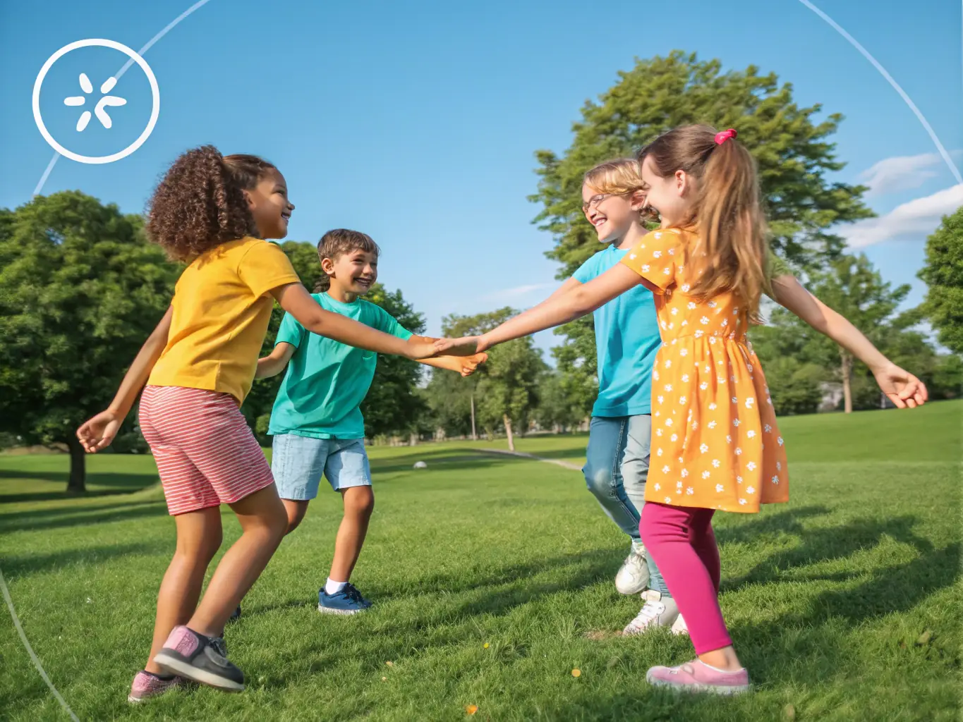 A group of children participating in a social skills training session, guided by therapists in a supportive environment.